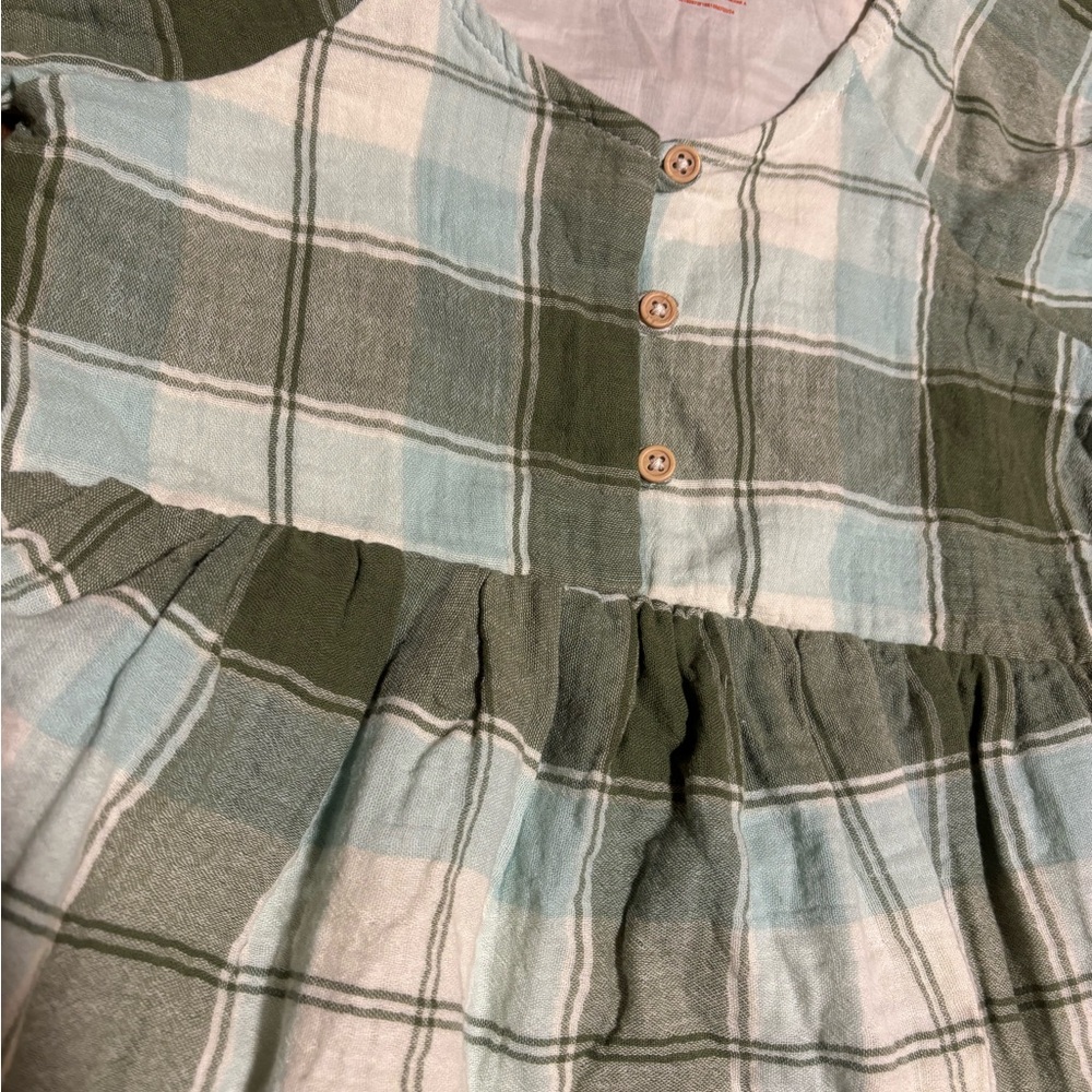 Cat & Jack Girls' Short Sleeve Plaid Woven Gauze Dress - Green XS - Picture 4 of 4